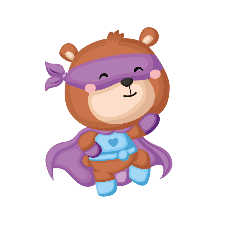 Mascote super-herói da Amo Vacinas protegendo as crianças